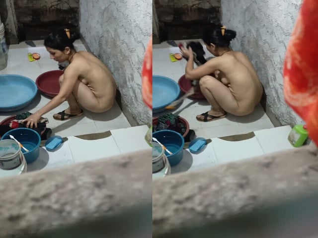 Desi girl nude washing clothes in hidden