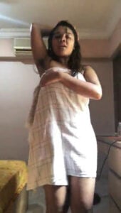Indian girl dropping towel and showing big